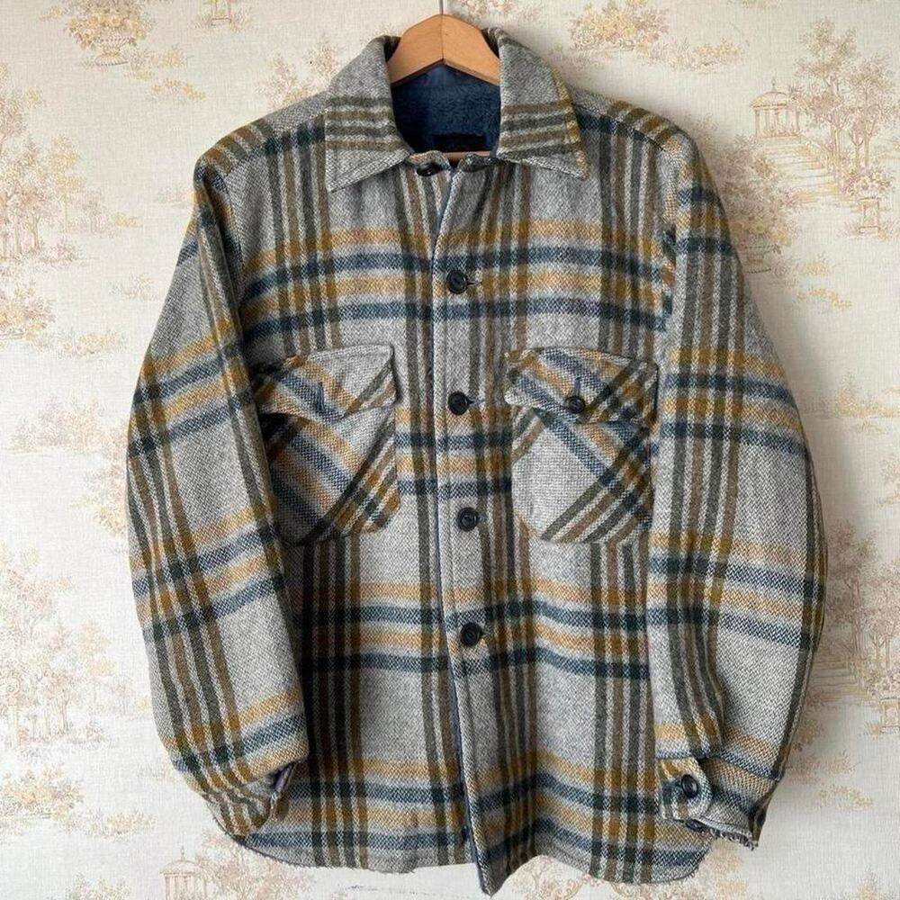 Vintage 70s Distressed Peters Wool CPO Jacket | Shadow Plaid | Size M